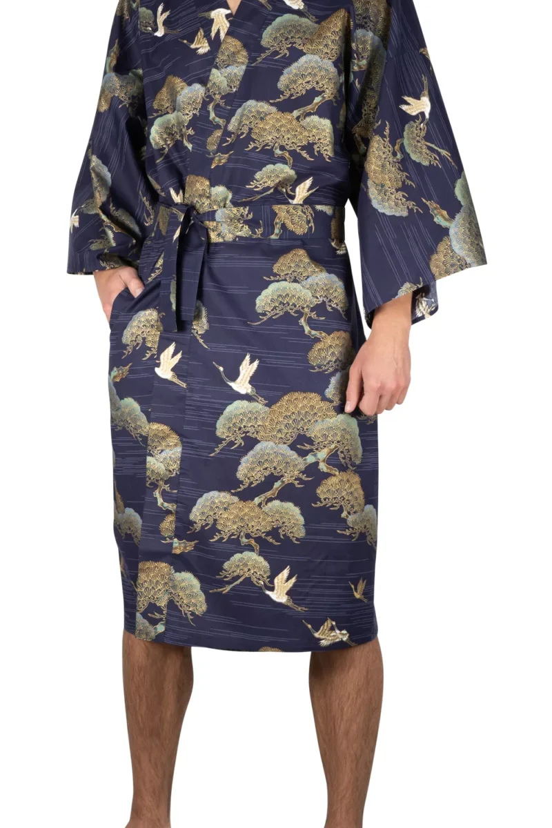 Navy Pine & Crane Men's Happi Kimono