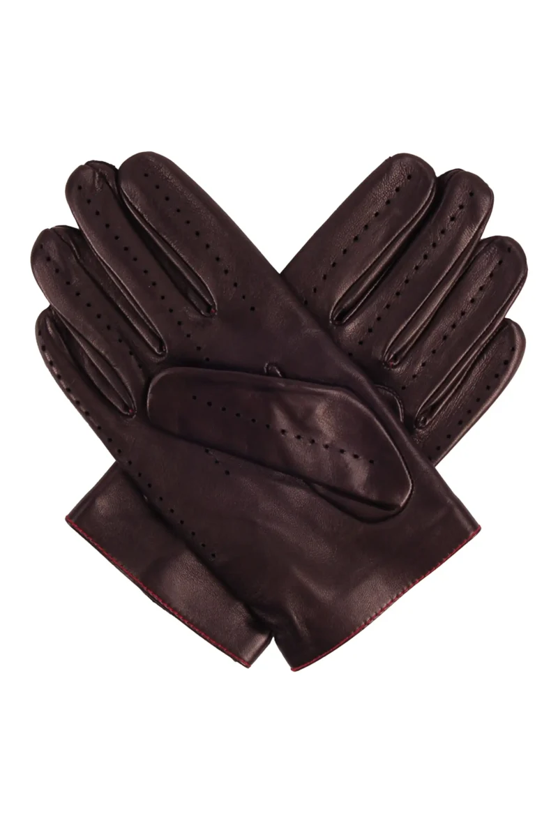 Mens Black Leather Classic Driving Gloves with Red Trim