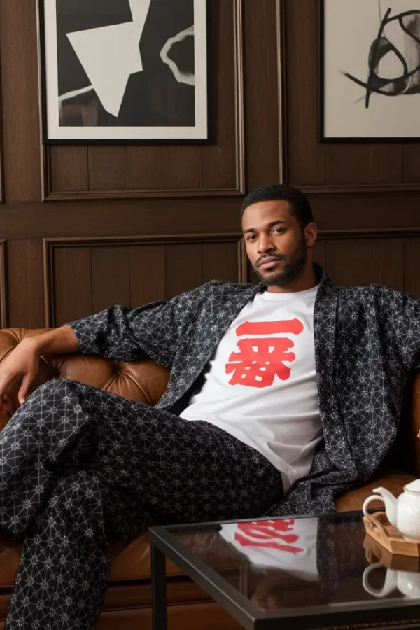 Tom Dick and Harry Lounge Pants in Black Argyle Print