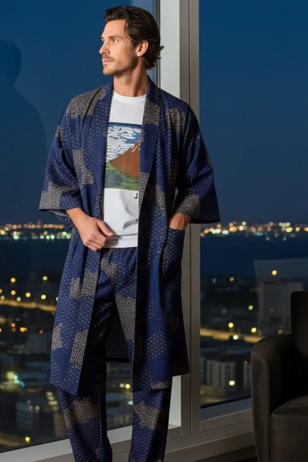 Lounge Pants with Matching Short Kimono for Men
