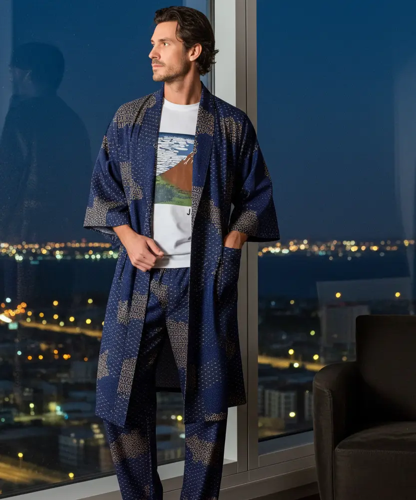 Lounge Pants with Matching Short Kimono for Men