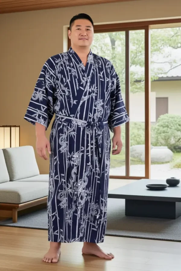Japanese Yukata For Men in Bamboo and Dragon Print