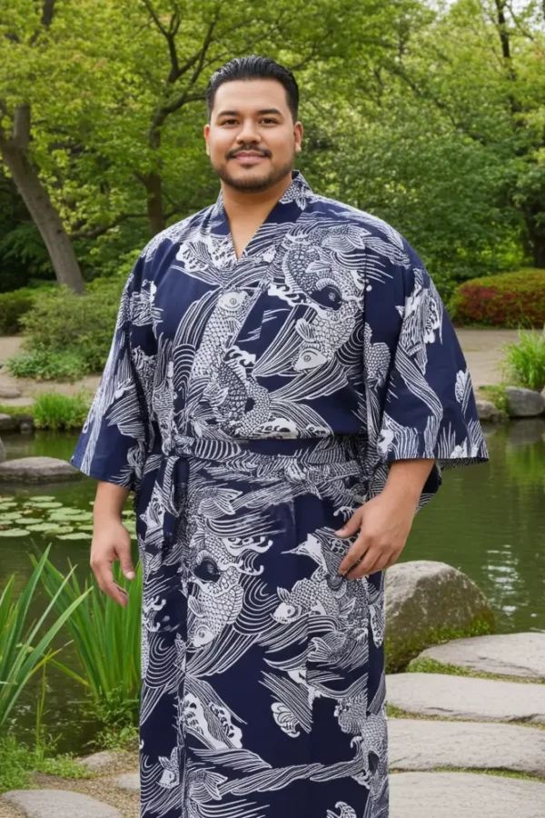 Navy Carp Yukata in Size 2XL-4XL