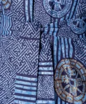 Fabric detail of ancient coins blue yukata kimono