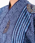 Fabric detail of ancient coins blue yukata kimono