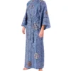 Model wearing ancient coins blue yukata kimono
