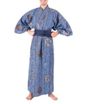 Navy obi belt with ancient coins blue yukata kimono