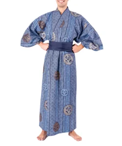Navy obi belt with ancient coins blue yukata kimono