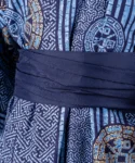 Navy obi belt with ancient coins blue yukata kimono