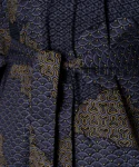 Belt detail of a black cloud men's yukata kimono robe