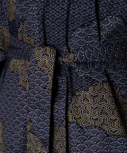 Belt detail of a black cloud men's yukata kimono robe