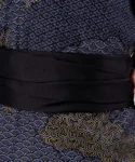 Black obi sash belt detail on a black cloud men's yukata kimono robe