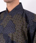 Lapel detail of black cloud men's yukata kimono robe