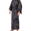 Front view of a male model wearing a black cloud yukata men kimono robe