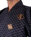 Lapel fabric detail of black diamond Japanese jinbei pyjamas