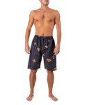 Model showing bermuda shorts of black diamond Japanese jinbei pyjamas