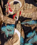 Belt fabric detail of black dragon and eagle men's yukata kimono robe
