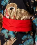 Red obi belt with black dragon and eagle men's yukata kimono robe