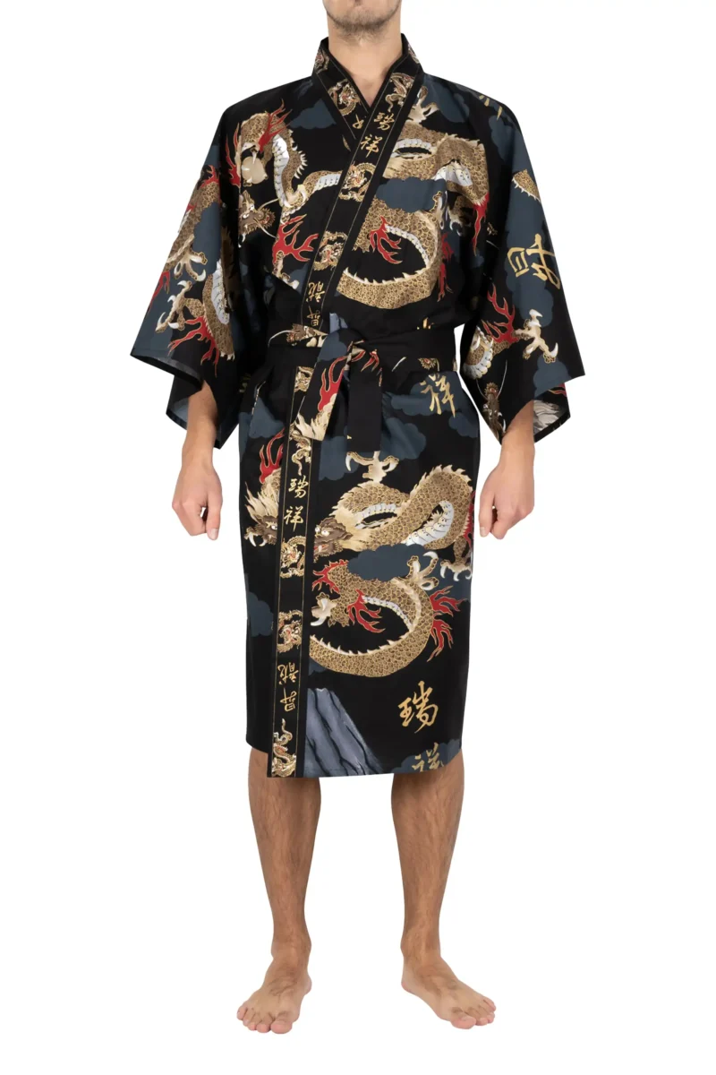 Kimono Happi pour hommes, Dragon noir et Fuji