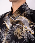 Lapel fabric detail of black dragon male yukata kimono