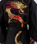 Back embroidery on black flare dragon male yukata kimono robe