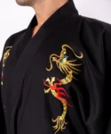 Lapel detail of a black flare dragon male yukata kimono robe