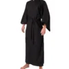Front view of a mode wearing a black shantung cotton male yukata kimono robe