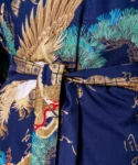 Belt fabric detail of gold dragon and eagle navy yukata kimono