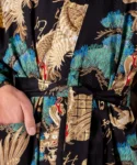 Belt fabric detail of black dragon and eagle kimono