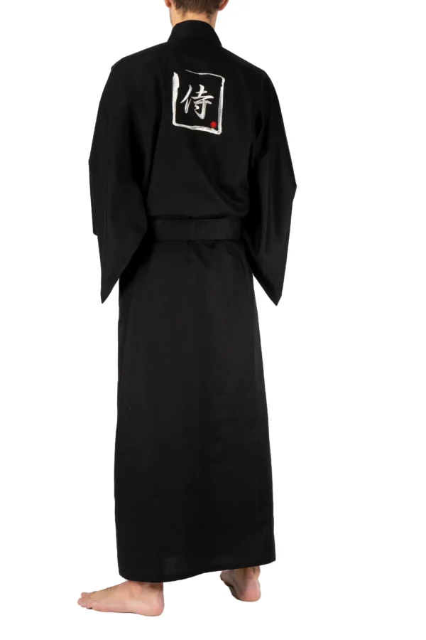 Male yukata kimono black samurai Japanese dressing gown - back view