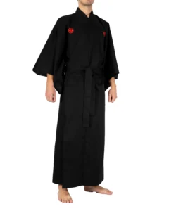 Front view yukata for men black samurai japanese robe