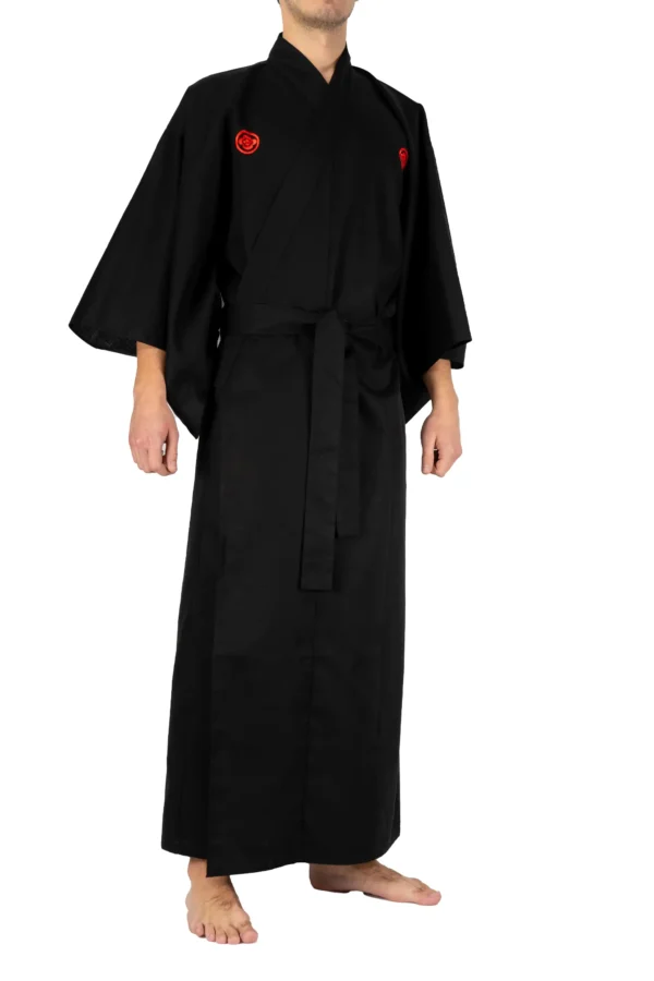 Front view yukata for men black samurai japanese robe