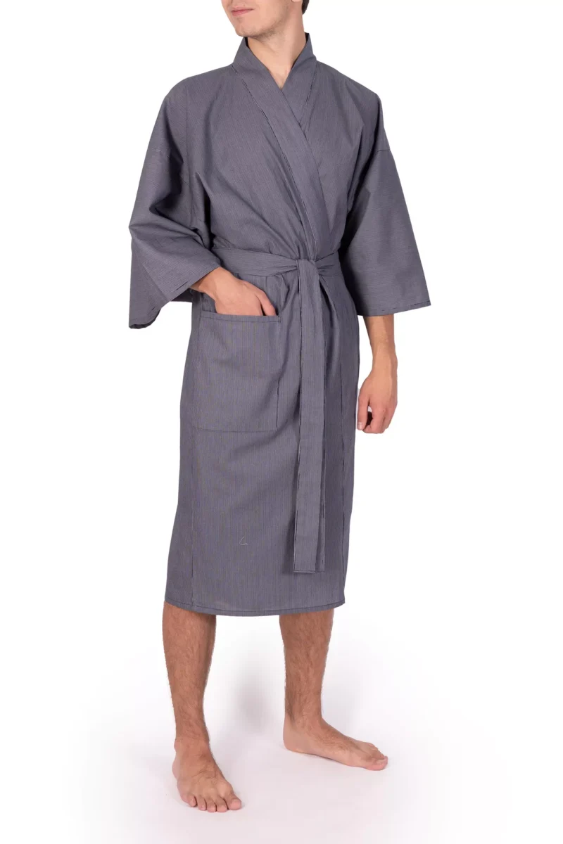 Navy Fine Stripe Men's Happi Kimono