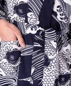 Belt fabric detail of a navy carp happi Japanese kimono