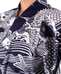 Lapel fabric detail of a navy carp happi Japanese kimono