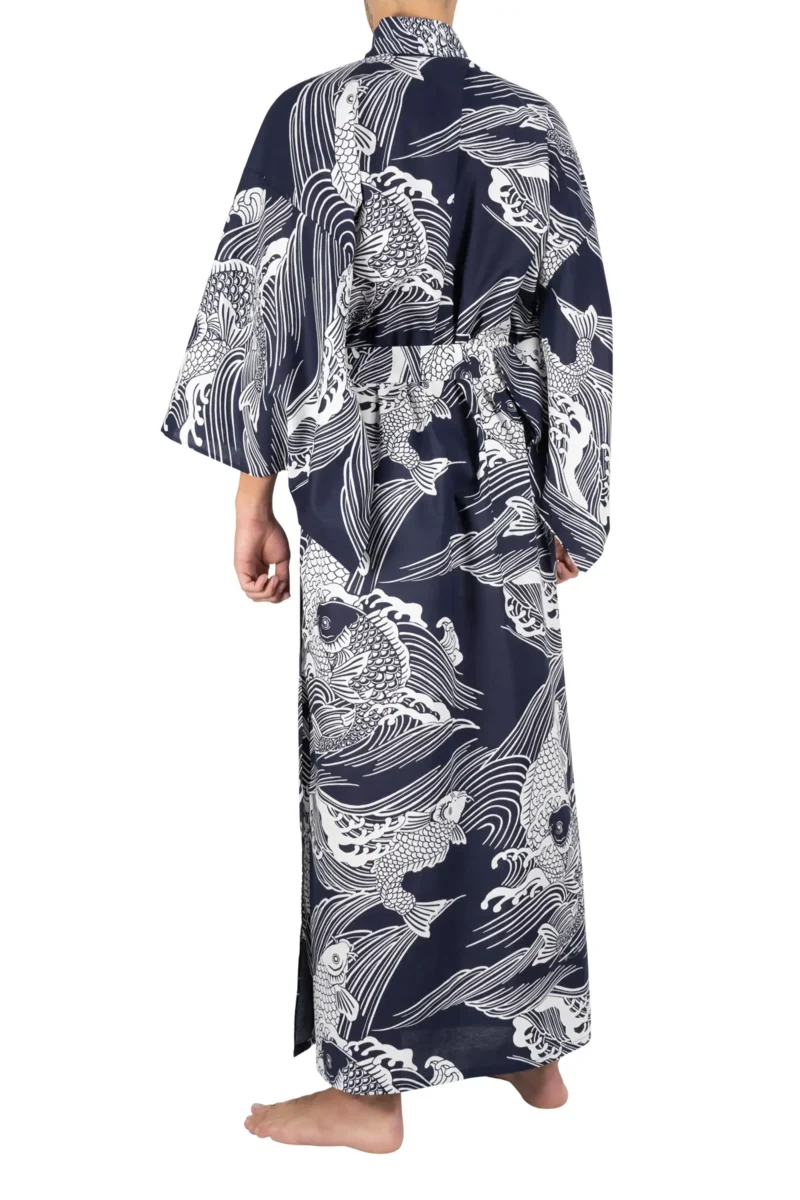 Kimono Yukata pour hommes - Carpe bleu marine