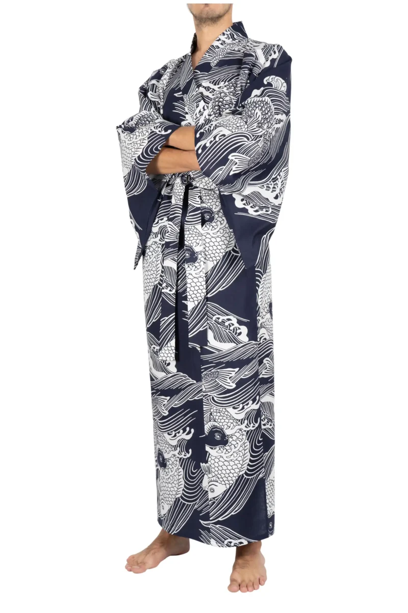 Kimono Yukata pour hommes - Carpe bleu marine