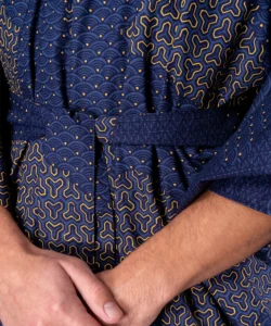 Belt fabric detail of navy cloud men's yukata kimono robe