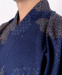Lapel detail of navy cloud men's yukata kimono robe