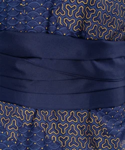Navy obi sash belt fabric detail on a navy cloud men's yukata kimono robe