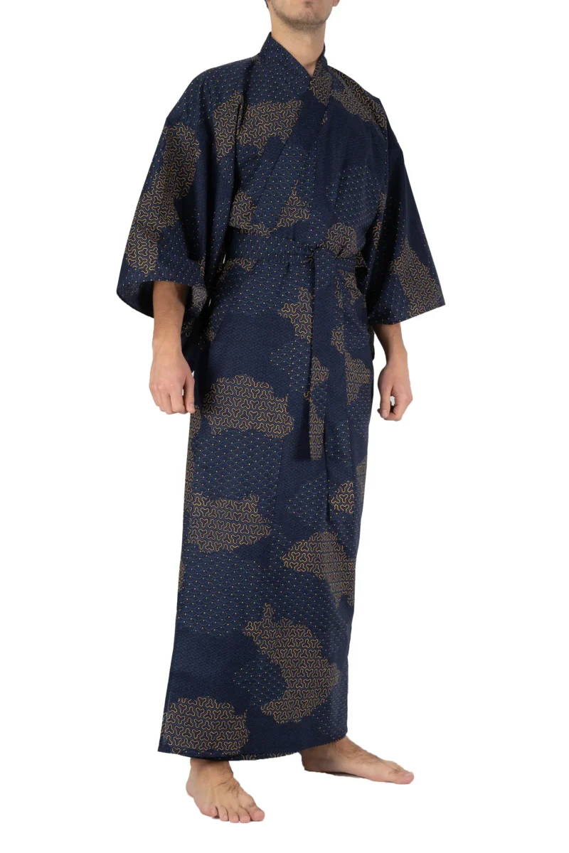 Kimono Yukata pour hommes Navy Cloud