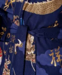 Tie belt fabric detail of Navy dragon and mount fuji happi kimono