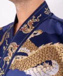 Fabric detail of Navy dragon and mount fuji happi kimono