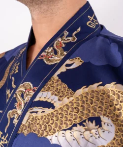 Fabric detail of Navy dragon and mount fuji happi kimono