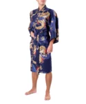 Kimono Happi pour hommes, Dragon et Fuji, bleu marine