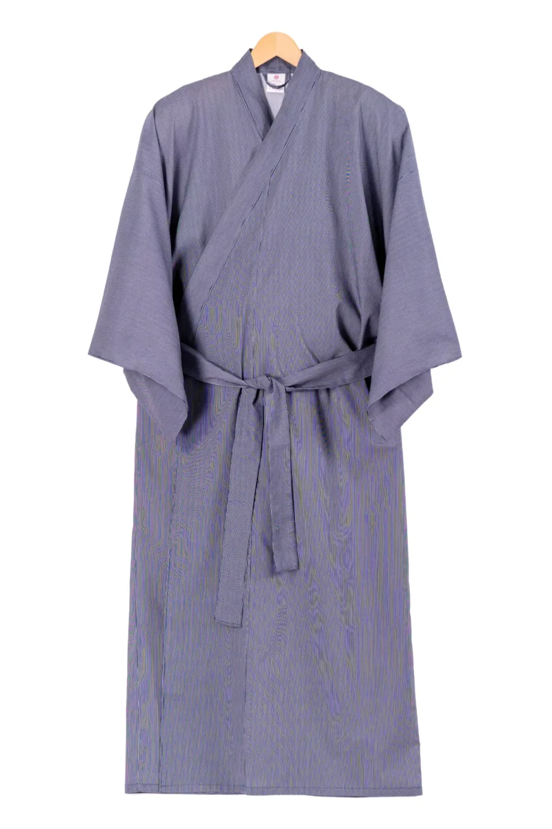 Front view of XL navy fine stripe kimono yukata robe