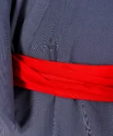 Red obi belt sash on XL navy fine stripe kimono yukata robe