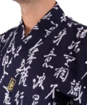 Lapel fabric detail of navy hannya sutra men's yukata kimono