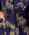 Belt fabric detail of a navy pine and crane men's happi kimono