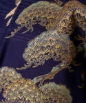 Fabric Detail of navy pine and crane men's happi kimono